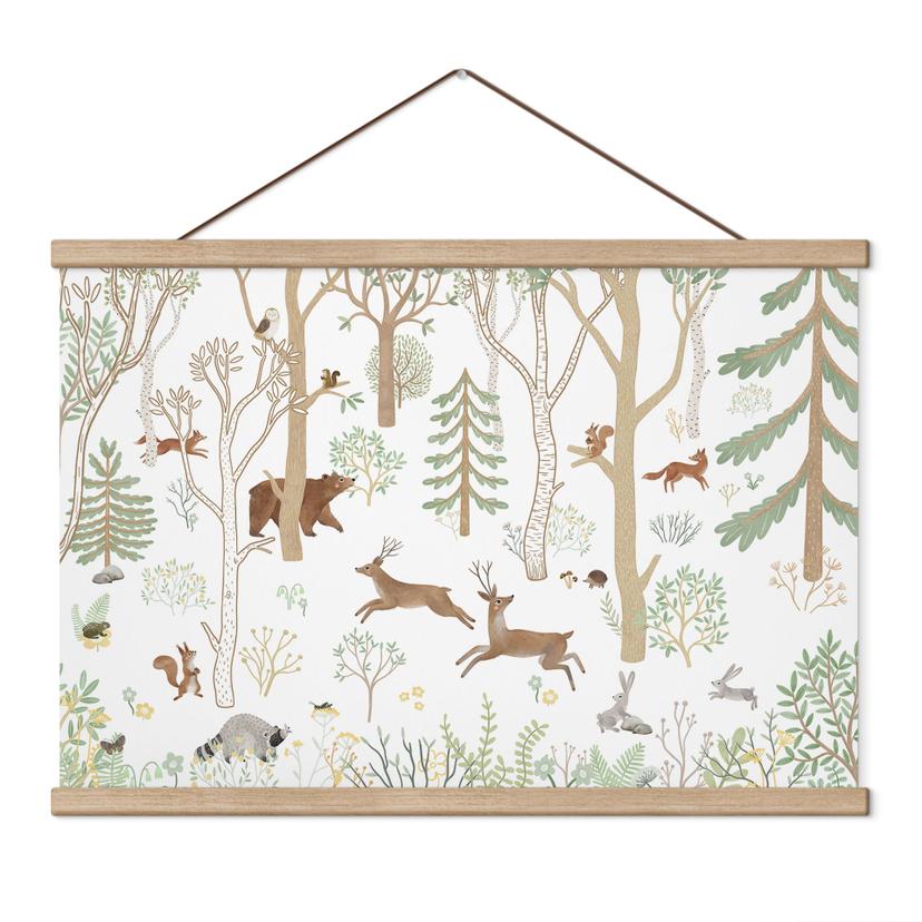 Kinderkamer Textielposter Vrolijk bosleven met dieren - Oliver Robins
