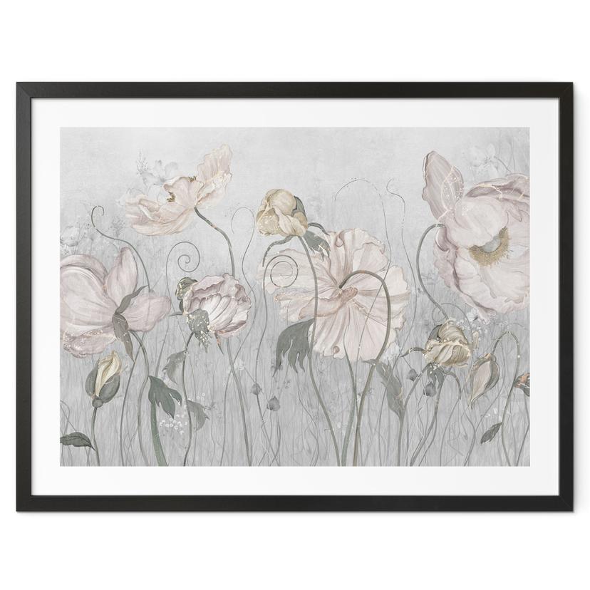 Poster met grijze bloemen in vintage stijl - Ms Tiff