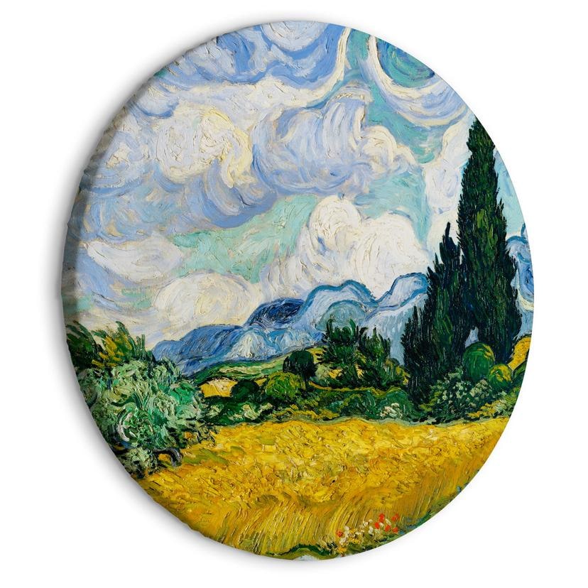 Rundes Leinwandbild van Gogh - Weizenfeld mit Zypressen