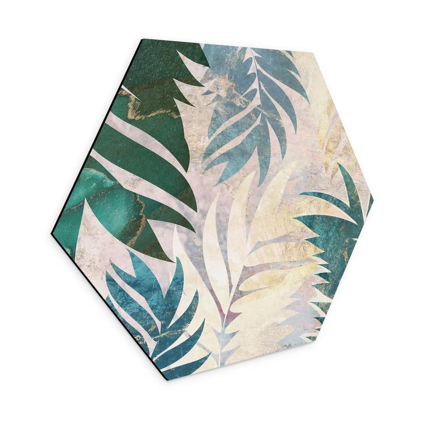 Tableaux Hexagonaux Feuilles de palmier exotiques en or-vert - Manovski - Alu-Dibond