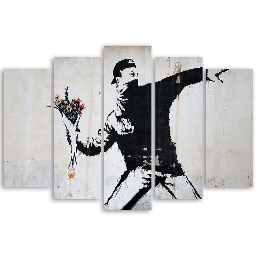 Stampa su tela 5 pezzi, Banksy Graffiti Art Flowers
