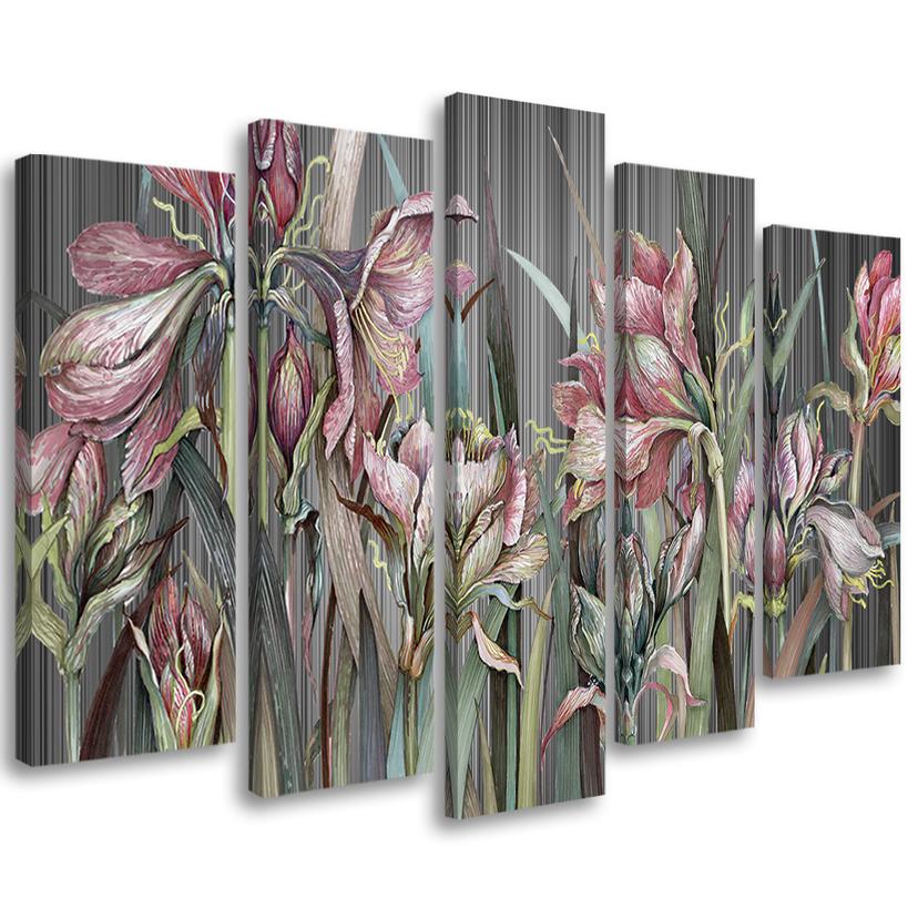 Impression sur toile en 5 parties, fleurs d'iris