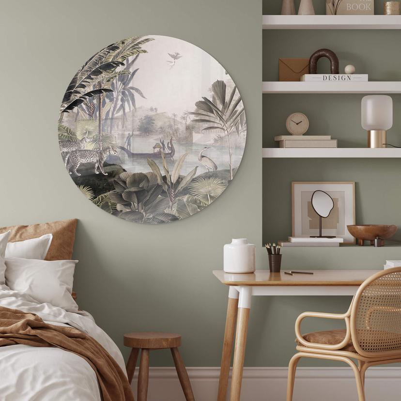 Glasbild Sir Edward - Landschaft mit Leoparden - Rund