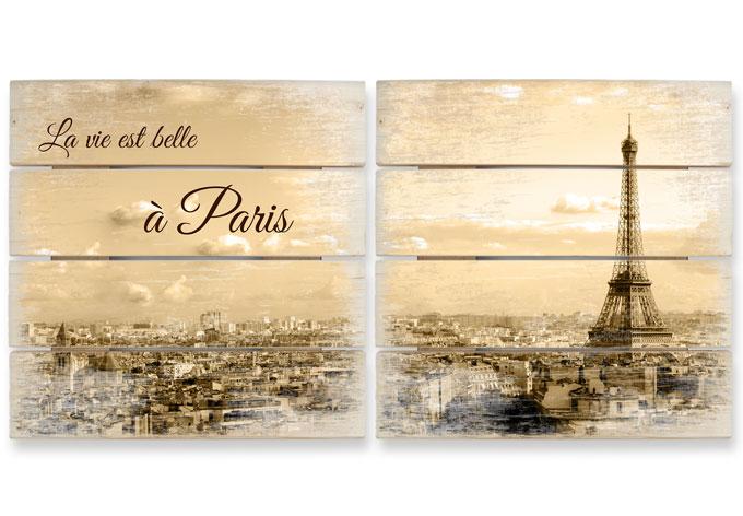 Houten Wanddecoratie Skyline van Parijs 2-delig