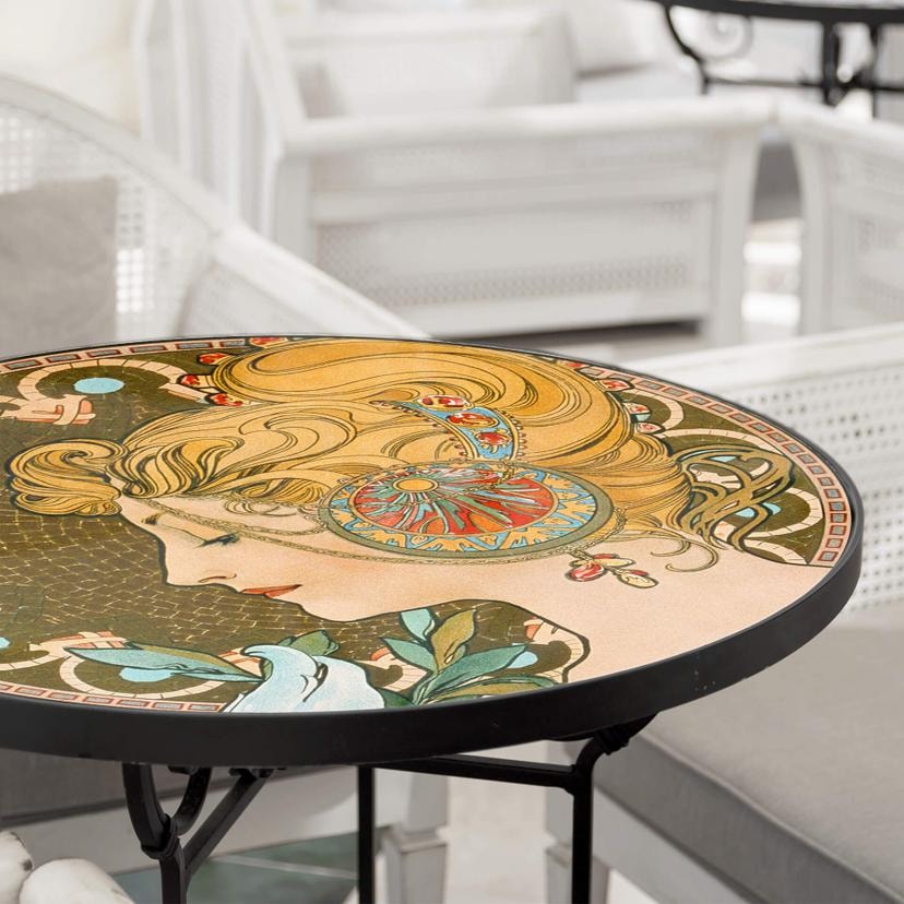 Plateau de table en verre - Mucha - La plume - Rond