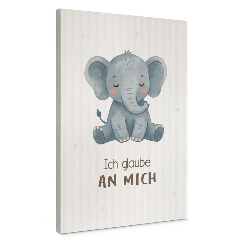 Leinwandbild mit Elefant - Affirmation 'Ich glaube an mich' für das Kinderzimmer