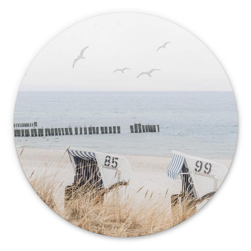 Tableau sur alu-Dibond rond La magie de la côte le long de dunes sauvages