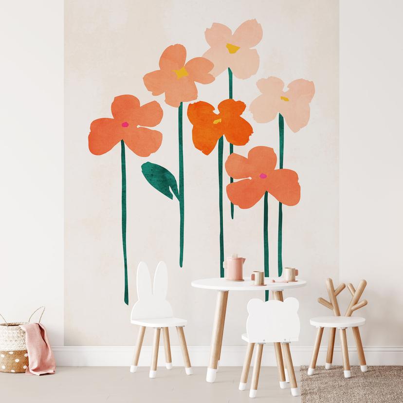 Fototapet Små blomster i ferskenfarver - Kubistika