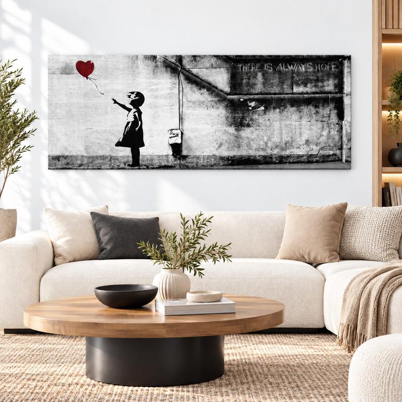 Leinwandbild Banksy - Girl with balloon - Panorama