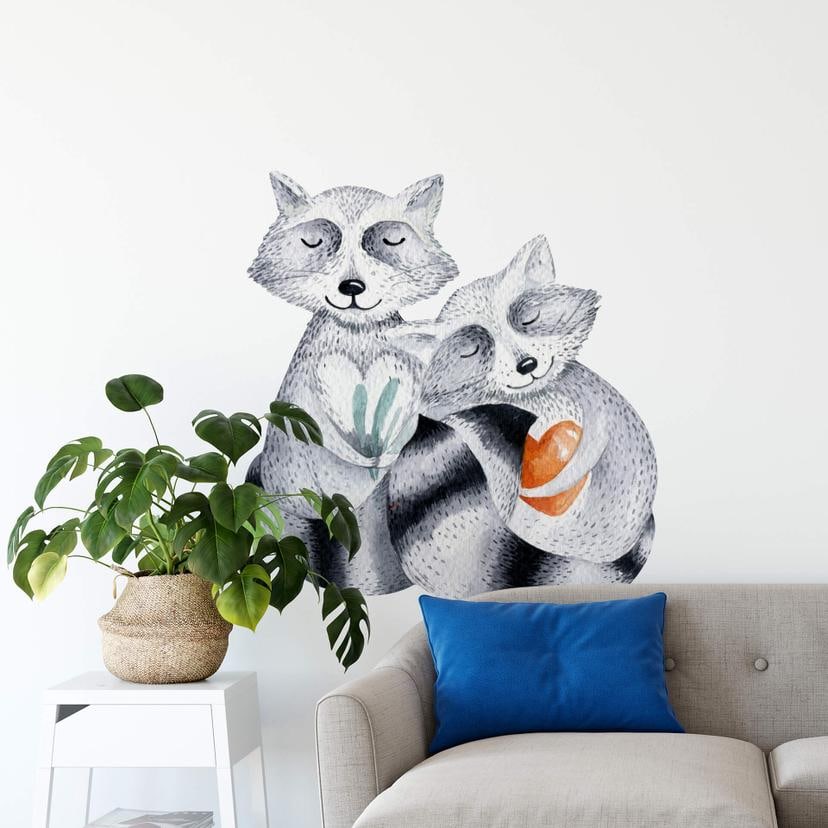 Sticker mural Kvilis - Couple de ratons laveurs