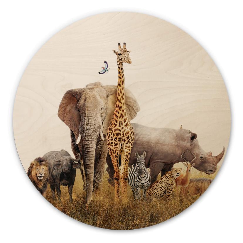 Tableau sur bois rond Animaux africains