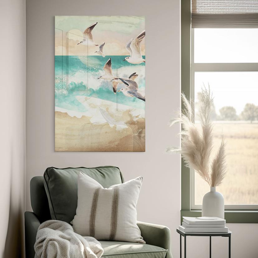 Tableau sur verre acrylique Mouettes sur la plage - SpaceFrog Designs