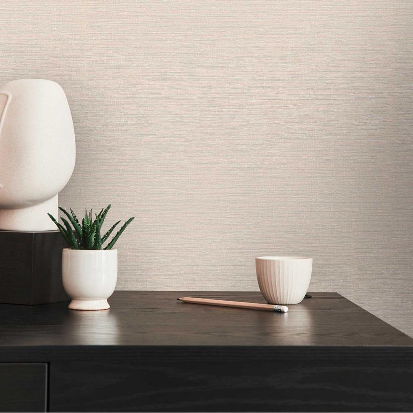 Non-woven tapet i naturbeige med fin hørstruktur - ideelt til diskret vægdesign