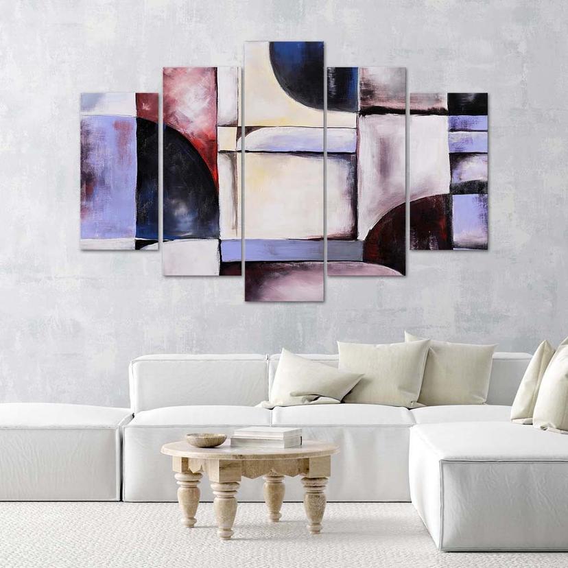 Stampa su tela 5 pezzi, astrazione viola
