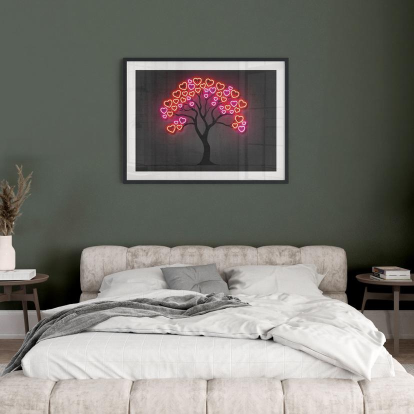 Poster effetto neon - Albero con cuori rossi - Mielu