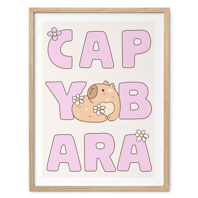 Børneplakat Capybara typo design med blomster