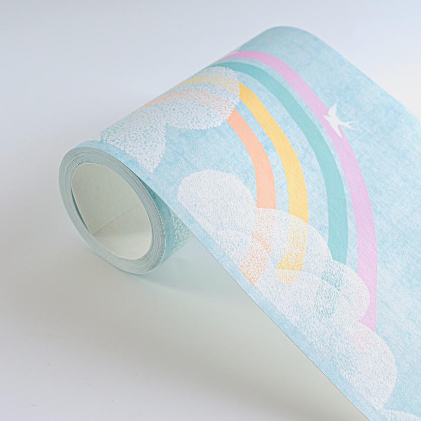 Bordo con arcobaleno e nuvole di colore blu - Bordo per camera dei bambini con uccelli