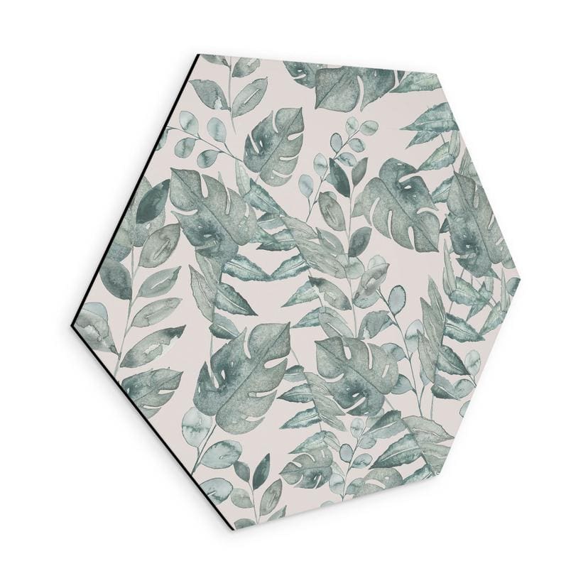 Tableaux hexagonaux feuilles de jungle aquarelle crème - Bloomery Decor - Alu-Dibond