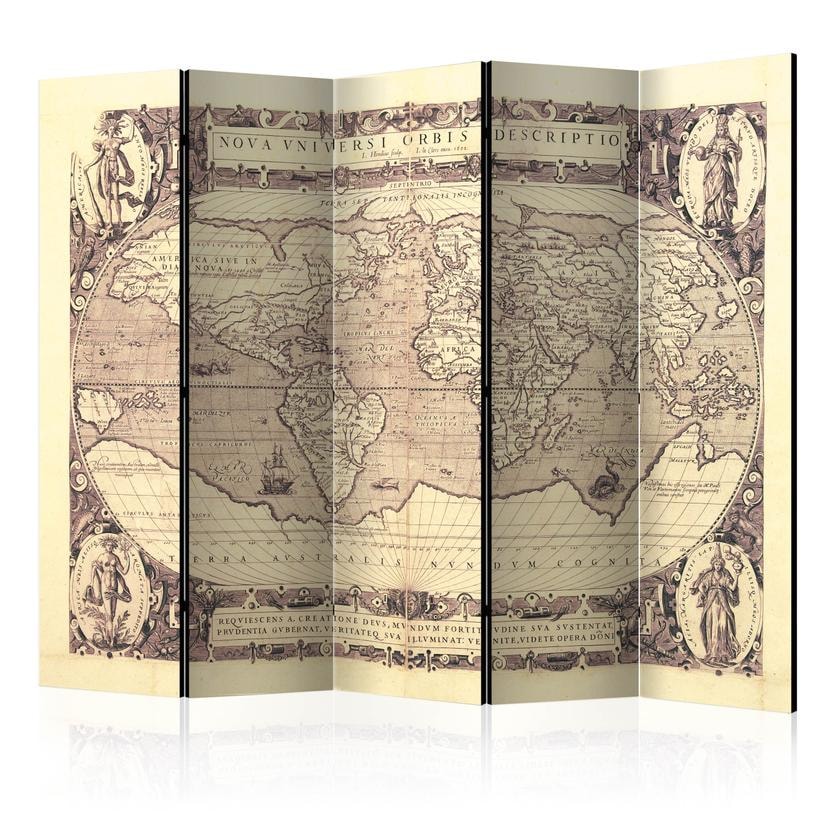 Skærm til rumopdeling - Verdenskort - Nova Universi Orbis Description, 5-delt - 225x172 cm