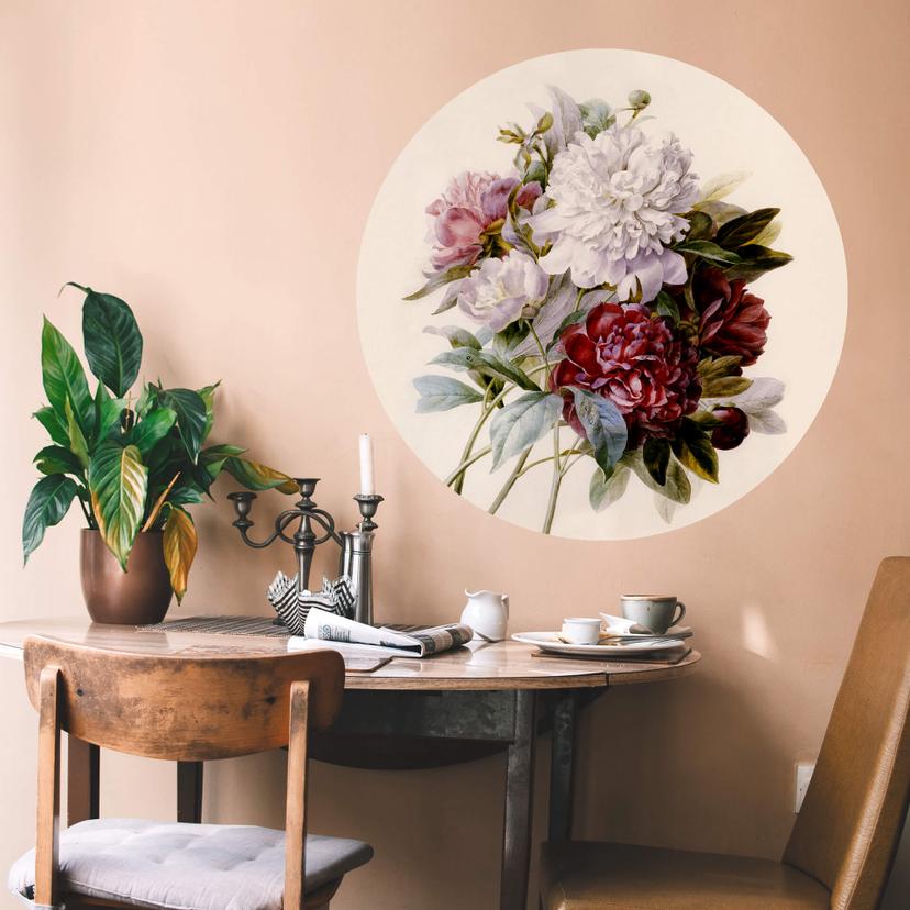 Sticker mural Redouté - Bouquet de pivoine - Rond