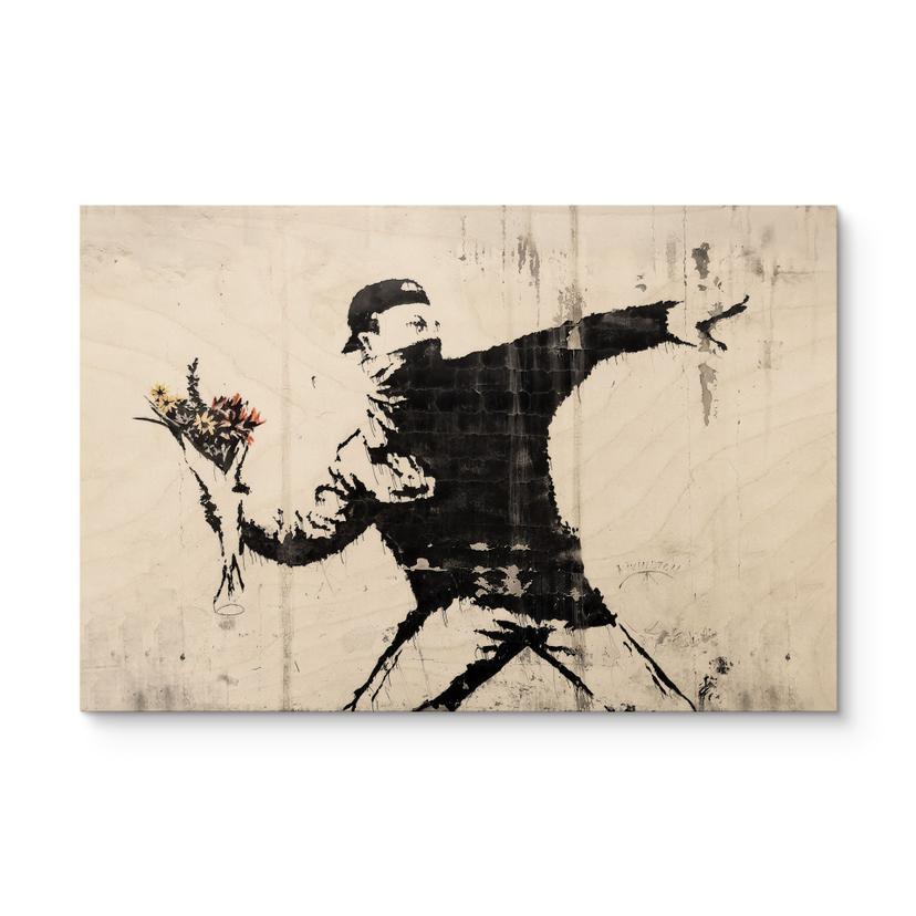 Tableau sur bois Banksy - Le lanceur de fleurs