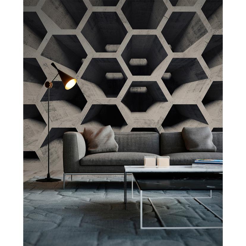 foto tapet Designwalls i grå og sort non-woven tapet HoneycombStructure beton look