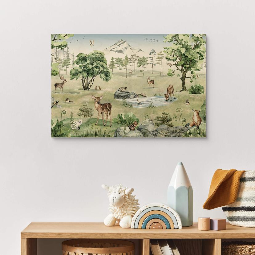 Stampa su legno Kikki Belle - Foresta di cervi