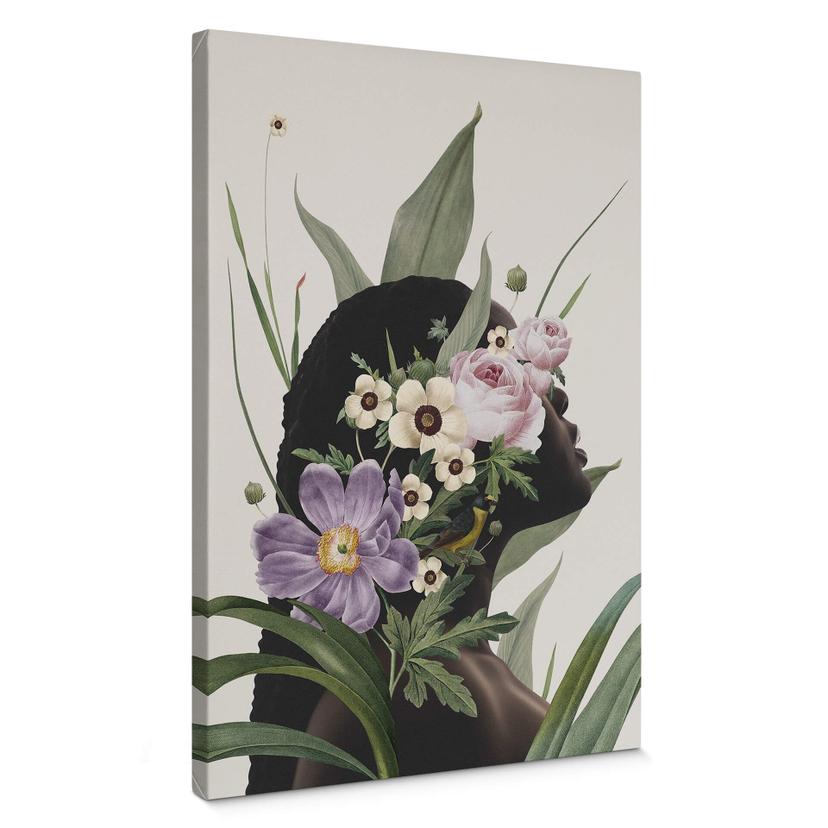 Lienzo Frida Floral Studio - Silueta de mujer con flores moradas