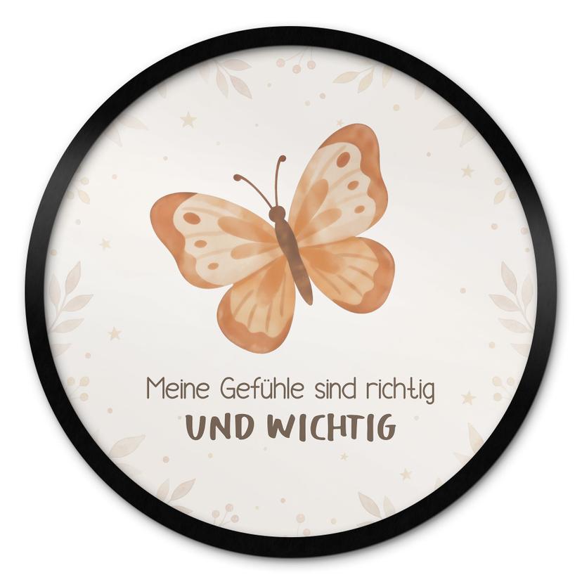 Rundes Affirmationsposter mit Schmetterling - 'Meine Gefühle sind richtig und wichtig' für das Kinderzimmer