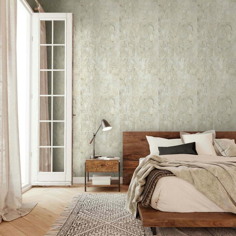 vliesbehang in tegellook als shabby chic beige tegeleffect