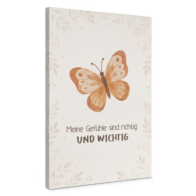 Leinwandbild mit Schmetterling - Affirmation 'Meine Gefühle sind richtig und wichtig' für Kinder
