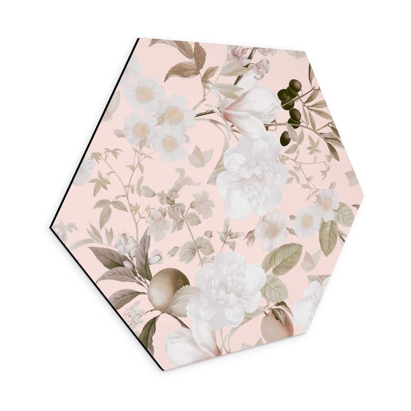 Hexagon Dibond Boho-illustration med blomster og frugter - UN Designs