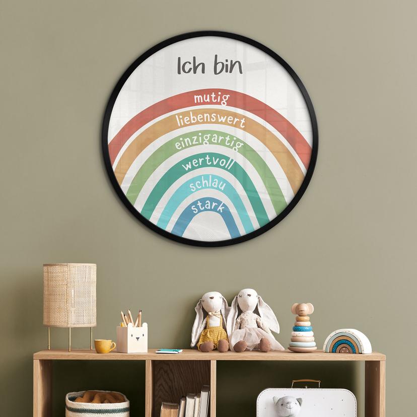 Rundes Kinder-Poster mit Regenbogen und Bestärkungen