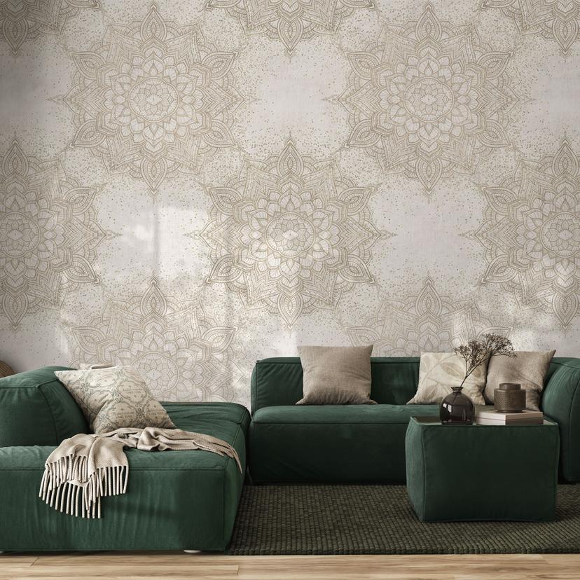 Fototapet Ornamenter - Elegant mandala i sandguld - Bloomery Decor