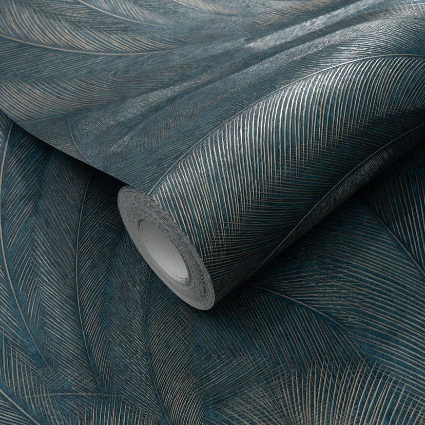 Bladmotief behang Elysium turquoise
