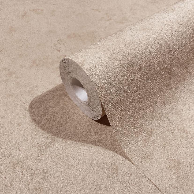 Non-woven tapet i en modern gips look beige, röd textur