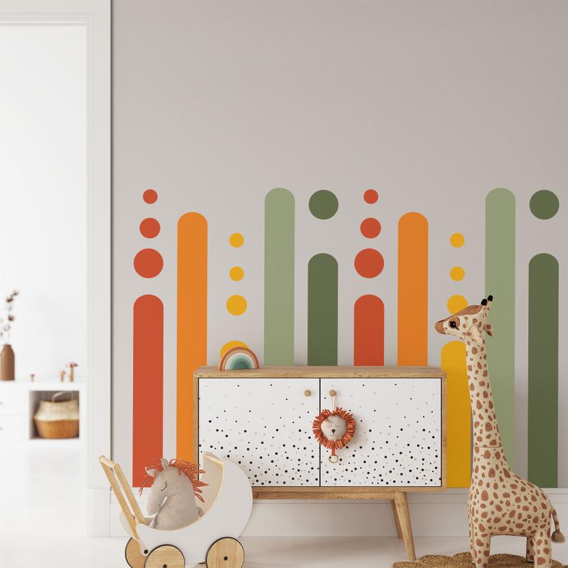 Adesivo murale a strisce con punti e colori dell'arcobaleno