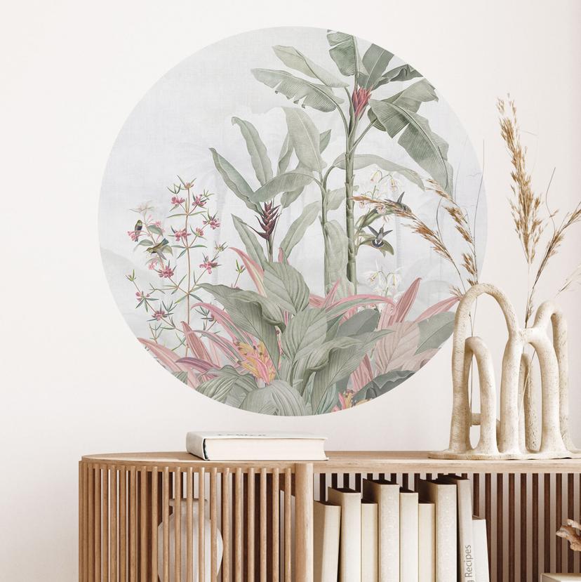 Wallsticker Tropisk idyl med kolibri blå - Bloomery Decor - Rund