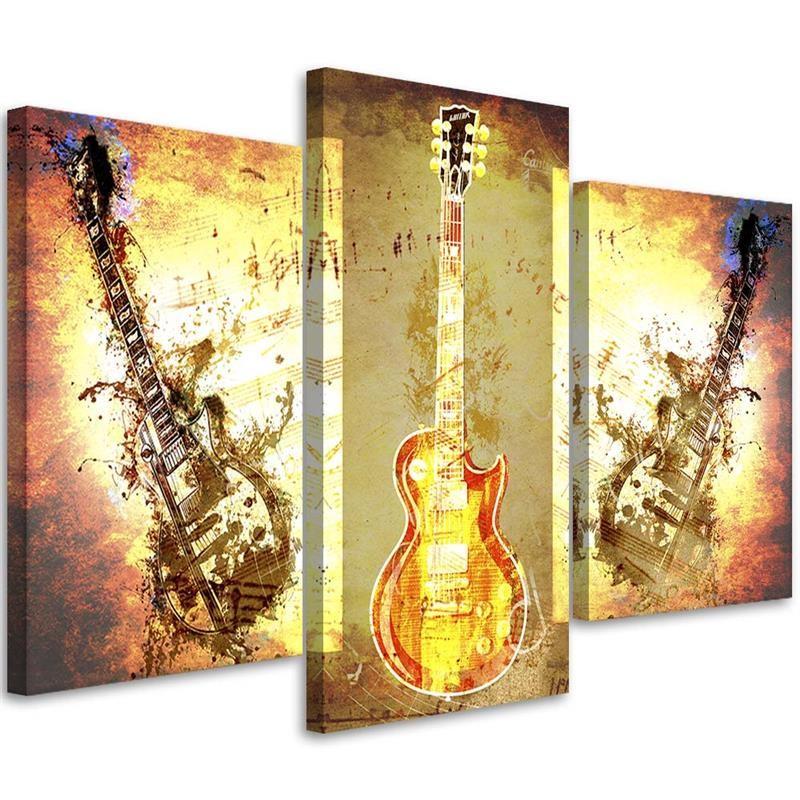 3 stykke lærredstryk Abstrakt Guitar Fire