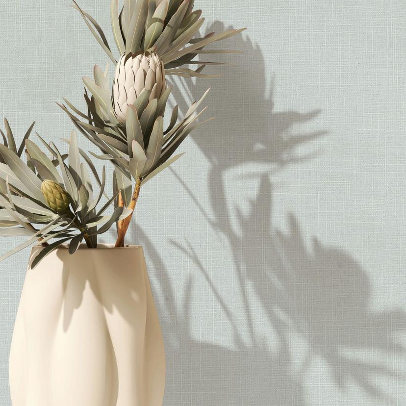 Papel pintado no tejido textil, liso texturado moderno mate en verde grisáceo