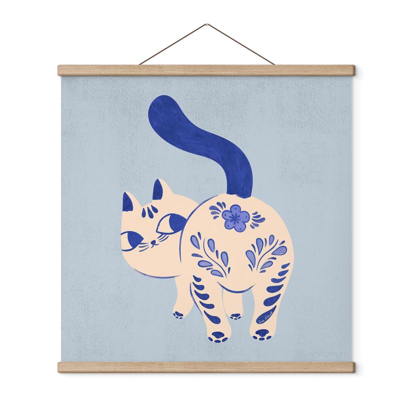 Stampa su tessuto Gatto in Porcellana Blu di Delft - Cantwell - Quadrato