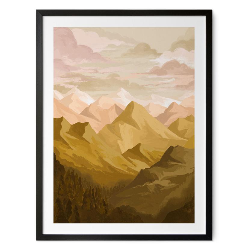 Póster Montañas doradas al atardecer - Goed Blauw