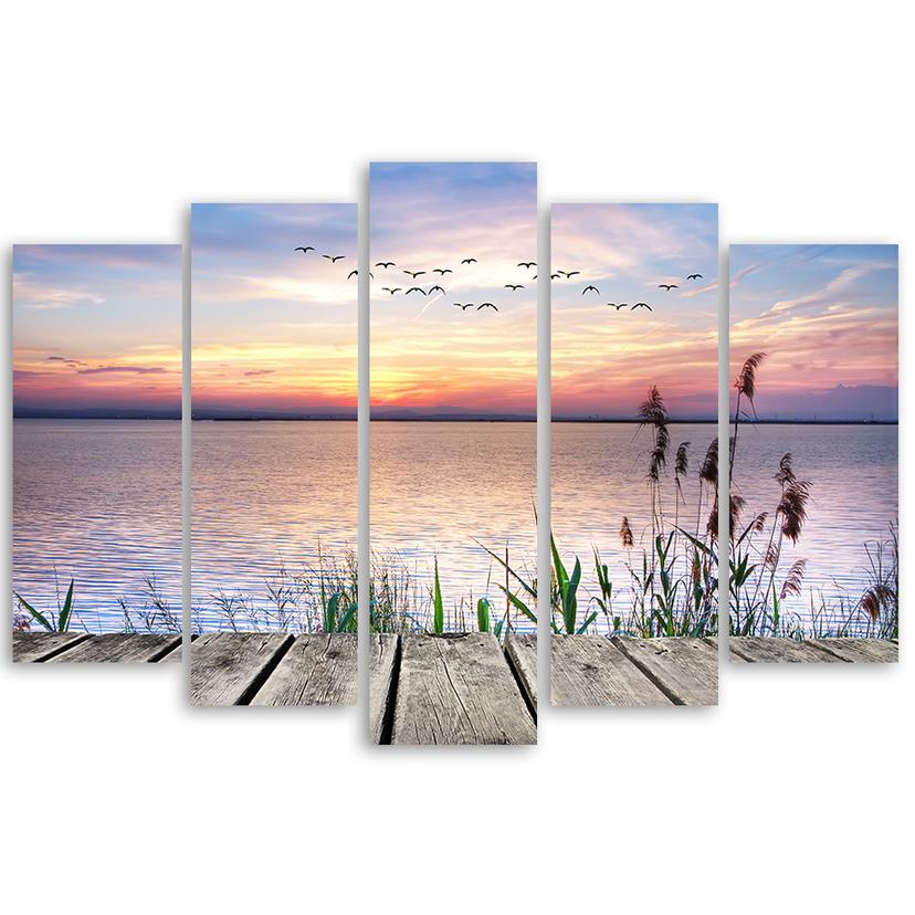 Stampa su tela 5 pezzi, Jetty Beach Sunset