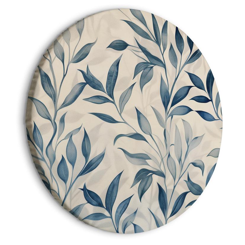 Rundes Leinwandbild Blaue Blätter: Zartes botanisches Motiv