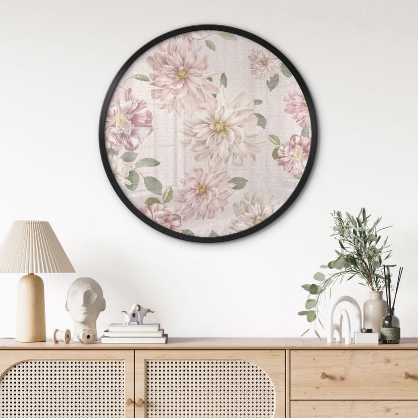 Poster Dalie Shabby Chic Rosa - Decorazioni floreali - Rotondo