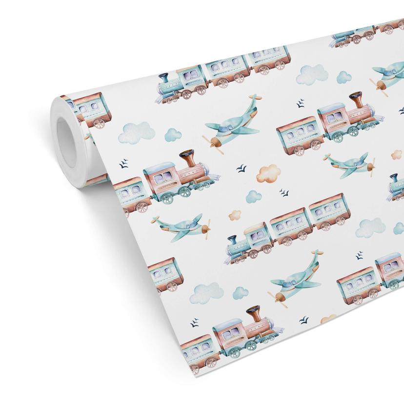 Papier peint à motifs Kvilis - La locomotive et l'avion - sans les rails