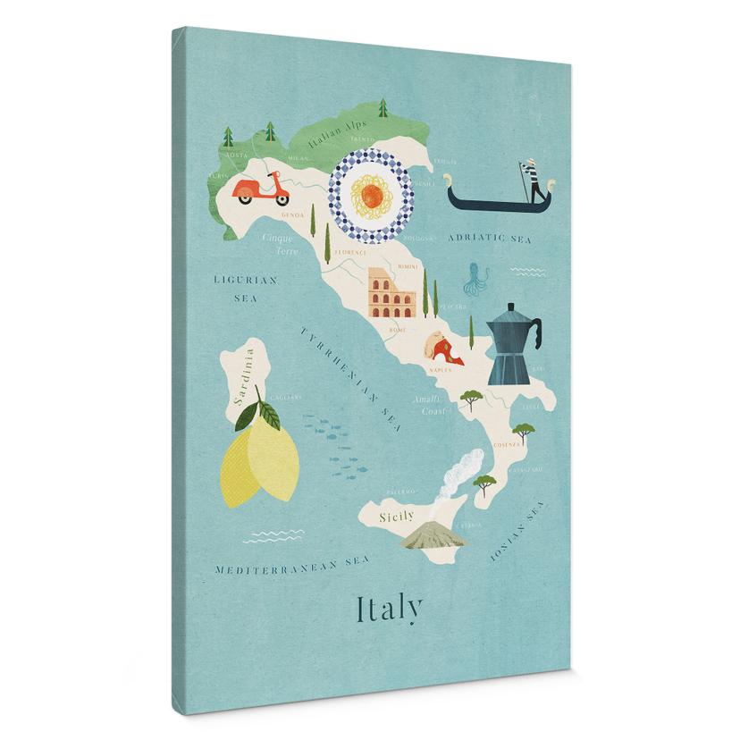Canvas  Kort over Italien - Rivers