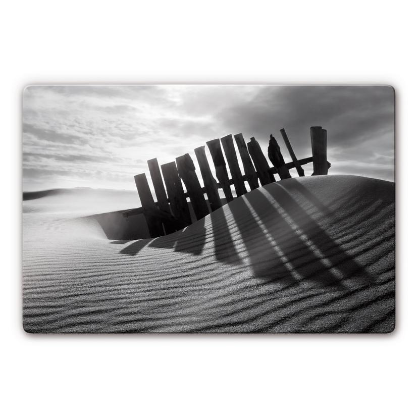 Tableau en verre - Plage en noir et blanc