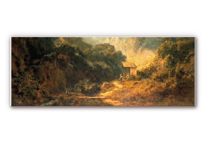 Tableau Forex - Spitzweg - Vallée rocheuse avec chapelle - Panorama