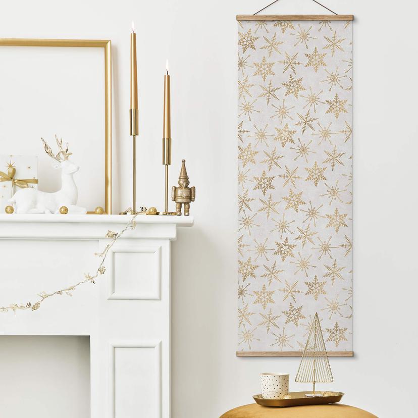 Stoffbild Weihnachten - Eiskristalle in Gold - Panorama